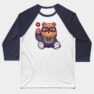 Cute Cool Bear Waving Hand And Wearing Hoodie Cartoon Baseball T-Shirt